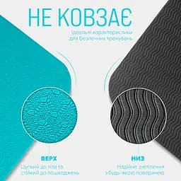 Килимок для йоги та фітнесу TPE+TC 6 мм двошаровий м'ятний-чорний EasyFit fit0025085 - мініатюра 4
