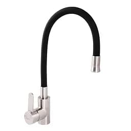 Змішувач для кухні Zerix LR74004-2 із чорним гнучким виливом LL1202 Нержавіюча сталь