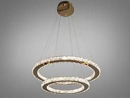 Люстра стельова LED Diasha 7206-8W/580+400G Кришталеві кільця, 65W, золото, сучасний стиль, регулювання висоти, пульт ДУ