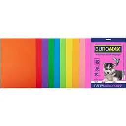 Набір паперу Buromax Neon + Intensiv А4 50 аркушів 10 кольорів (BM.2721850-99)