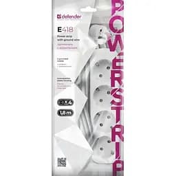 Сетевой фильтр Power filtr 1.8м Defender E418, 4 розетки, с заземлением (992250)