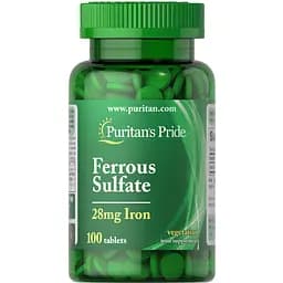 Залізо Puritan's Pride Iron Ferrous Sulfate 28 mg 100 таблеток