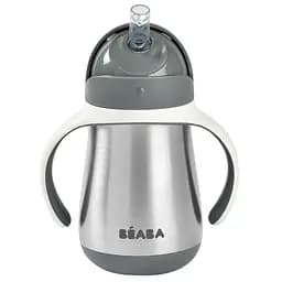 Металлический поильник Beaba с трубочкой, 250 мл, серый (913536)