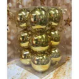 Набір ялинкових іграшок пластикових круглих 12 шт 10 см Золотий