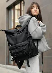 Жіночий рюкзак Sambag RollTop DOUBLE чорний 41 х 27 х 18 см (24330065) - мініатюра 3