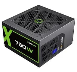 Блок питания 750 Вт, GameMax GX-750, черный, модульный, 80+ золотистый, Active PFC, 12 см, 3xMolex/6xSATA/4x6+2-pin
