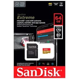 Карта пам'яті SanDisk 64GB microSD class 10 UHS-I Extreme For Action Cams and Dro (SDSQXAH-064G-GN6AA) - мініатюра 5