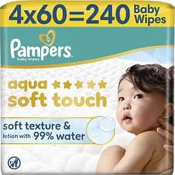 Детские влажные салфетки Pampers Aqua Soft Touch 240 шт. (4 упаковок x 60 шт.)