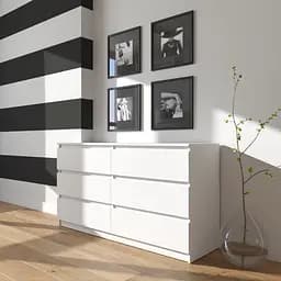 Комод Vays R-7 Белый, 6 ящиков без ручек, ЛДСП, 140×40×75 см - для дома, офиса, гостиной, спальни