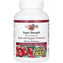 Екстракт журавлини Natural Factors CranRich Cranberry Concentrate Super Strength, 90 гелевих капсул для здоров'я сечовивідних шляхів