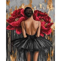 Картина за номерами "Балерина з червоними півоніями з фарбами металік" ©art_selena_ua Ідейка KHO8664, 40x50 см