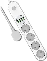 Фильтр-удлинитель сетевой СolorWay 2м 4 розетки 4USB white (CW-CHE44W)