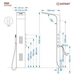Душова панель Corsan Duo black LED з термостатом A777TBLLED, Чорний матовий - мініатюра 6