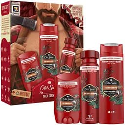 Подарунковий набір Old Spice Lumberjack: Аерозольний дезодорант 150 мл + Дезодорант-стік 50 мл + Гель для душу 3 в 1 Bearglove 250 мл