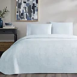 Постільна білизна з жаккардовим покривалом-піке Vignes Blue / простирадло на резинці Tac pbe0051416