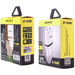 Зарядний пристрій AWEI C-930 Travel charger 2USB 2.1A White/Silver
