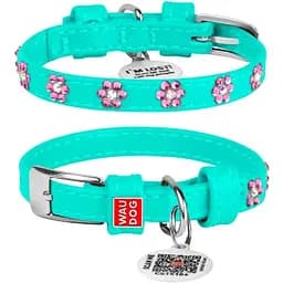 Нашийник для собак Waudog Glamour шкіряний з QR паспортом, з клейовими стразами Квіточка, XS, Ш 9 мм, Дов 18-21 см (4823089307626)