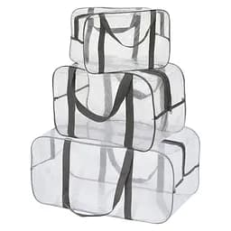 Набор прозрачных сумок в роддом: размер S 30х20х15 см + размер М 40х25х20 см + размер L 50х25х30 см (серые)