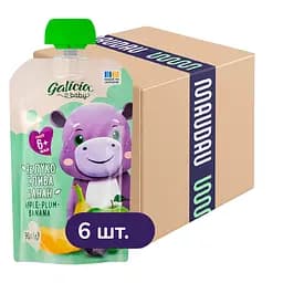 Упаковка натурального яблучно-сливово-бананового пюре Galicia Baby 540 г (90 г x 6 шт.)