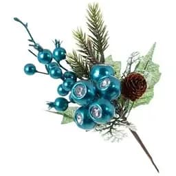 Ветка с хвоей и перламутровыми ягодами голубой цвет 25 см