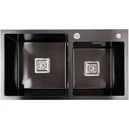 Кухонна мийка Platinum Handmade HDB з нержавіючої сталі 1.0 мм квадратний сифон 78x43x22 см чорна