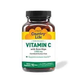 Вітаміни та мінерали Country Life Vitamin C with Rose Hips 1000 mg Time Release, 90 таблеток
