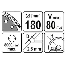 Диск алмазний турбо YATO TURBO Ø=180x8.0x22.2 мм (YT-6024) - мініатюра 3