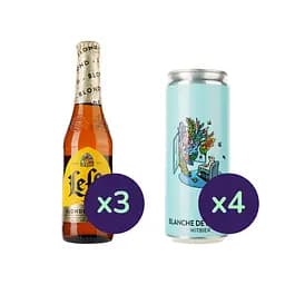 Набор: пиво Leffe Blonde светлое 6.6% 0.99 л (3 шт. х 0.33 л) + пиво Varvar Blanche De Blanche Witbier светлое 4.8% 1.32 л (4 шт. х 0.33 л)