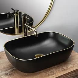 Умивальник Rea Belinda black mat T gold edge накладний REA-U9659, Чорний матовий - мініатюра 3