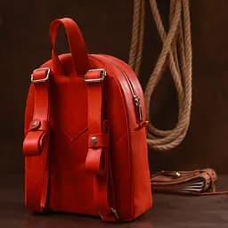 Шкіряний вінтажний жіночий рюкзак Shvigel 16327 червоний - мініатюра 8