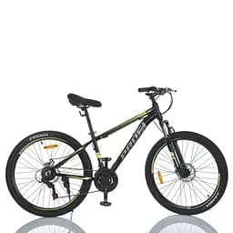 Велосипед гірський двоколісний однопідвісний алюмінієвий Profi MTB2602 26 дюймів рама 13" Чорно-салатовий