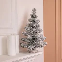 Штучна новорічна декоративна міні ялинка «Полонинська» зимова на дерев'яній підставці 45 см Lugi SOK-M-04-2