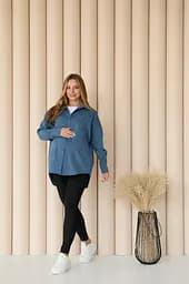 Жіноча сорочка для вагітних стилю oversize з мікровельвету Varna розмір 2XL-3XL Lullababe джинсова - мініатюра 5