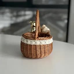 Великодній кошик 15х15х19см hand-made MIS LT натуральний з бежевим декором та ведмедиком - мініатюра 3