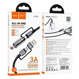 Кабель Hoco All-in-one charging data Cable USB / C to C / cigarette lighter U138 1.2 м 60W/3A - мініатюра 2