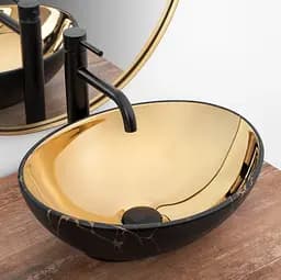 Умивальник Rea Sofia In накладний marble mat black gold REA-U8011, Чорний матовий - мініатюра 2