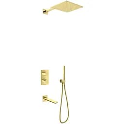Душова система Kohlman Experience 25 gold з термостатом + BOX прихованого монтажу KPL-QW433EGDQ25, Золотий