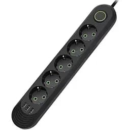 Мережевий фільтр-подовжувач Voltronic F05UB 5 розеток + 3 USB 1.5 м 3х0.75 мм 2500W Black