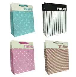 Подарочный пакет картонный, 200 г/м², Thank, 26x32x10 см, 6 шт. в упаковке (в ассортименте)