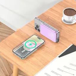 Магнітний бездротовий павер банк Hoco Q14 Ice Crystal magnetic fast charging power bank 5000mah чорний - мініатюра 3