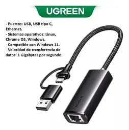 Адаптер для мережевого кабелю UGREEN CM650 USB C+USB A to RJ45 Gigabit Ethernet Adapter 1000Mbps для MacBook Pro/Air, iPad Pro, De - мініатюра 4