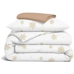 Комплект постільної білизни Cosas Snowflakes gold CS2 Підлітковий фланель золотистий (Flannel_SnowflakesGold_El90-12Caramel_155)