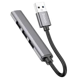 Usb-хаб Hoco HB26 4 in 1 adapter (Usb to Usb3.0+Usb2. 0x3) сірий - мініатюра 3