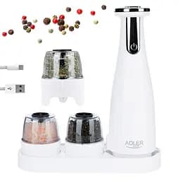 Набір з 3 млинів для спецій солі та перцю Adler AD 4449w на USB - мініатюра 3
