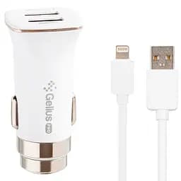 Автомобільний зарядний пристрій Gelius Apollo Pro GP-CC01 White з кабелем Apple Lightning