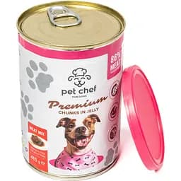 Вологий корм для дорослих собак Pet Chef Шматочки в желе М'ясний мікс 415 г - мініатюра 2