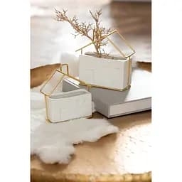 Кашпо J-Line у формі будиночка білого кольору кераміка 13х6х14 см (6326)