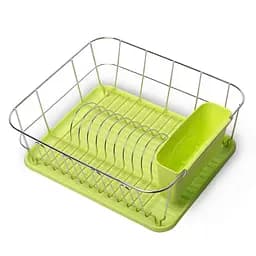 Сушилка для посуды Kamille, с поддоном, хромированная сталь, 37х33х13,5 см, зеленый (KM-0763A)