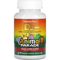 Витамин D3 для детей NaturesPlus Animal Parade Черная вишня 90 жевательных таблеток