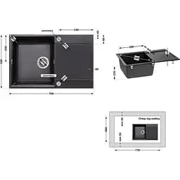 Кухонна мийка Lidz 790x495/230 BLM-14 чорний металік (LIDZBLM14790495230) - мініатюра 7